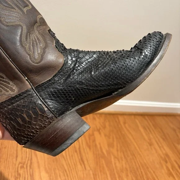 Vintage J. Chisholm Brown Python Snake Rare Exotic Western Cowboy Boots Mens 8.5
